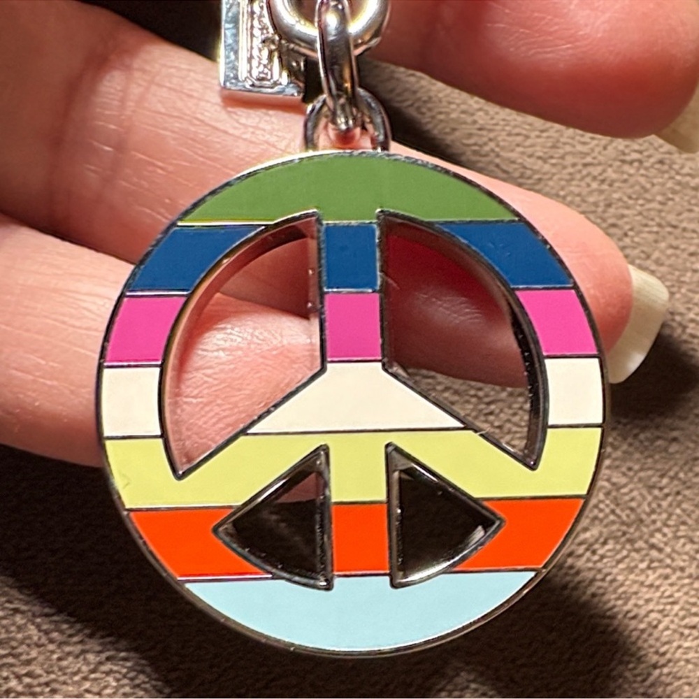 Coach Legacy Multicolor Peace Sign Keychain With Light Blue Coach Pen - Picture 3 of 5